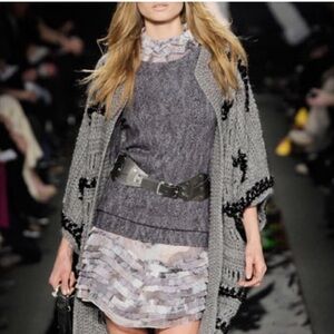 Diane Von Furstenberg Gray Wool & Alpaca Blend Cardigan w/Black details Size M